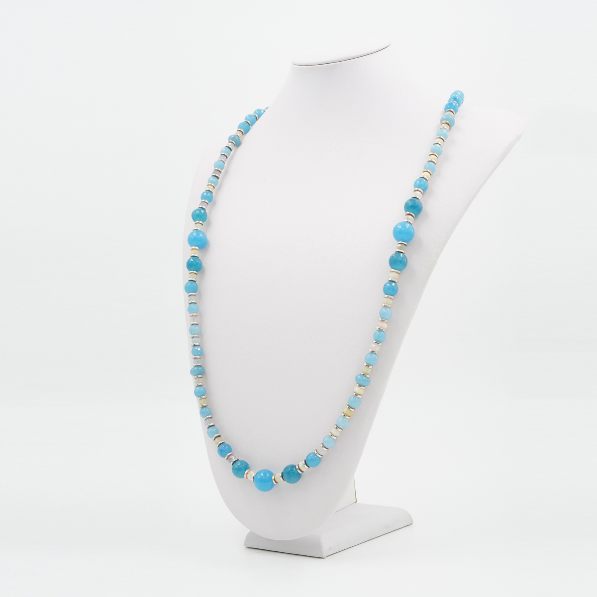 Collana con quarzo spugna azzurro, acquamarina, ematite, chiusura in argento 925 – Rosato - immagine 2