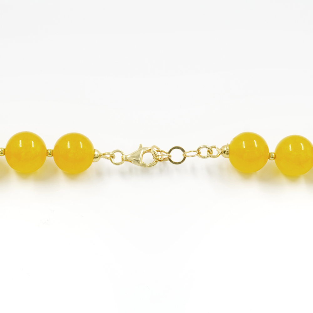 Collana con giada gialla tinta, opale giallo, quarzo fumè, ematite, chiusura in argento 925 – Dorato - immagine 4