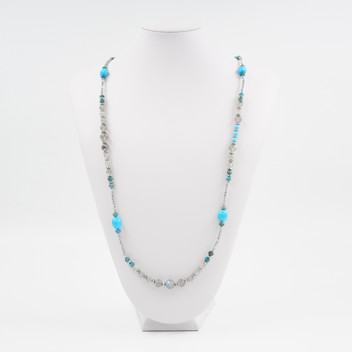 Collana con ematite, apatite, pasta di turchese, labradorite, chiusura in argento 925 – Rodiato - immagine 3