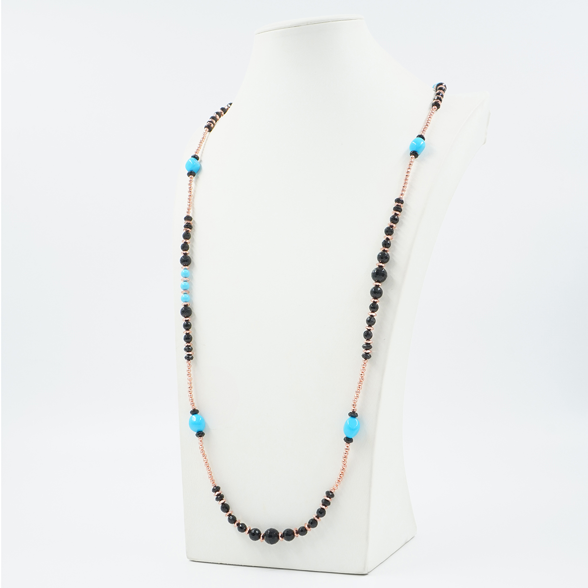 Collana con ematite, agata nera, pasta di turchese, chiusura in argento 925 – Rosato - immagine 2