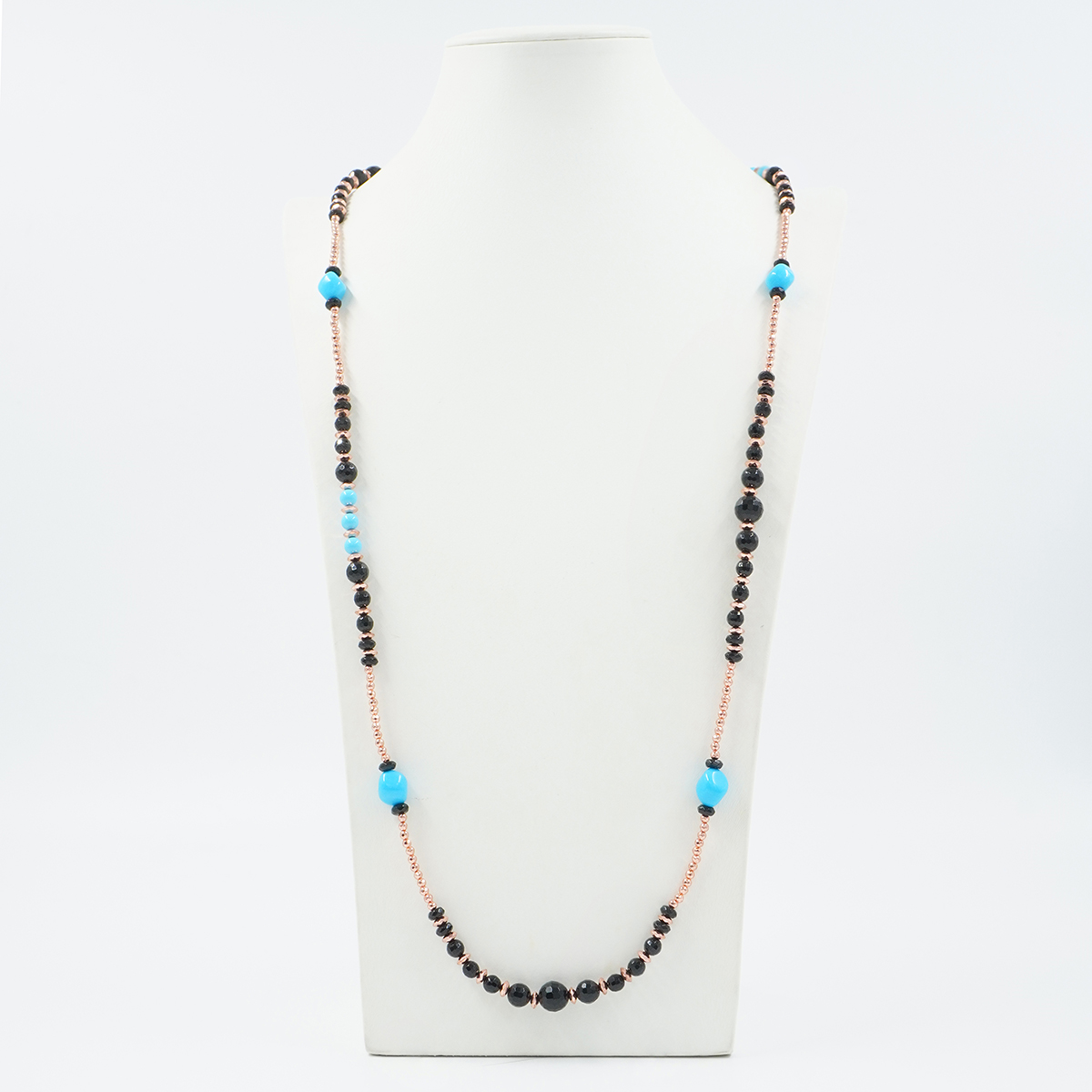 Collana con ematite, agata nera, pasta di turchese, chiusura in argento 925 – Rosato - immagine 3