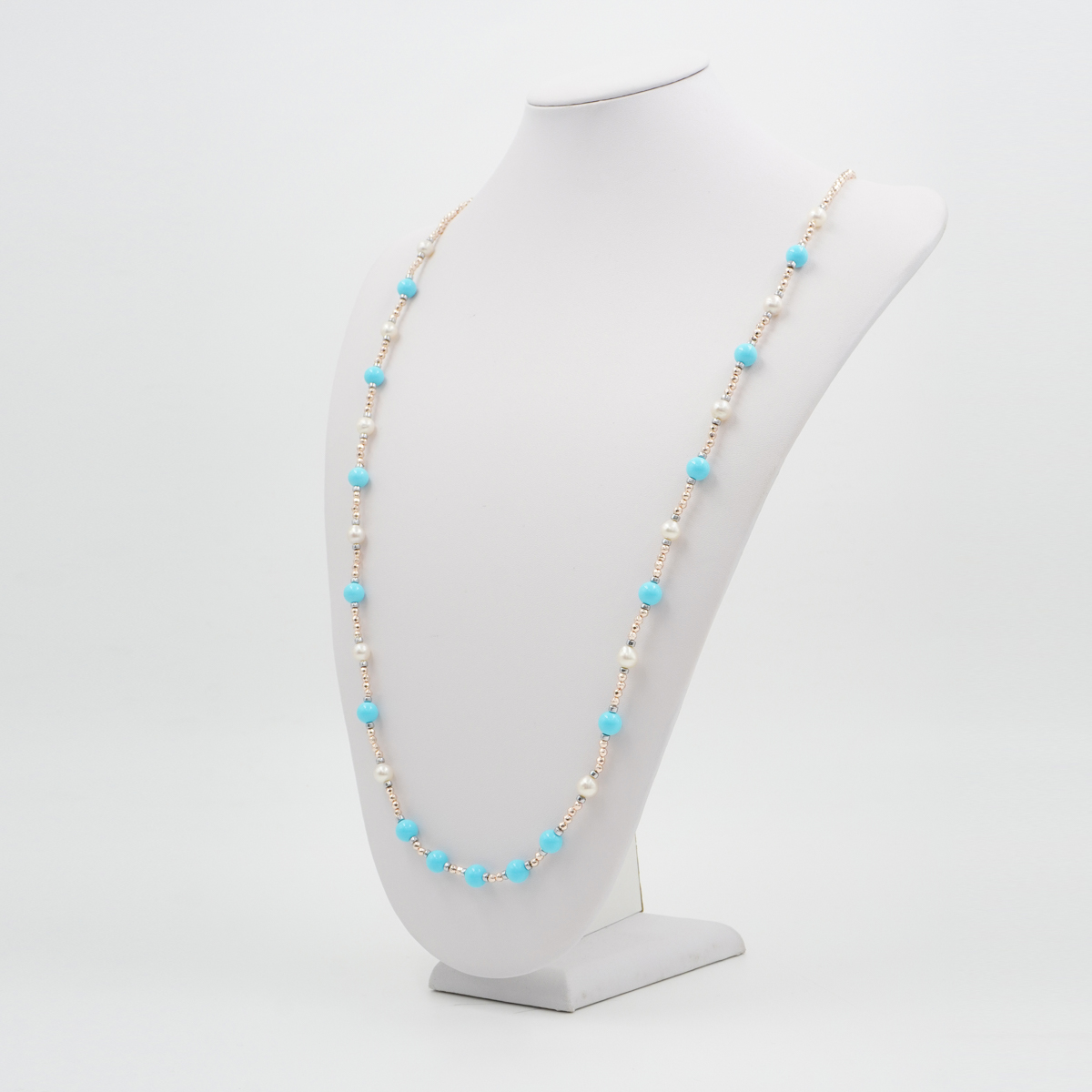 Collana con ematite, pasta di turchese, perla, chiusura in argento 925 – Rodiato - immagine 2