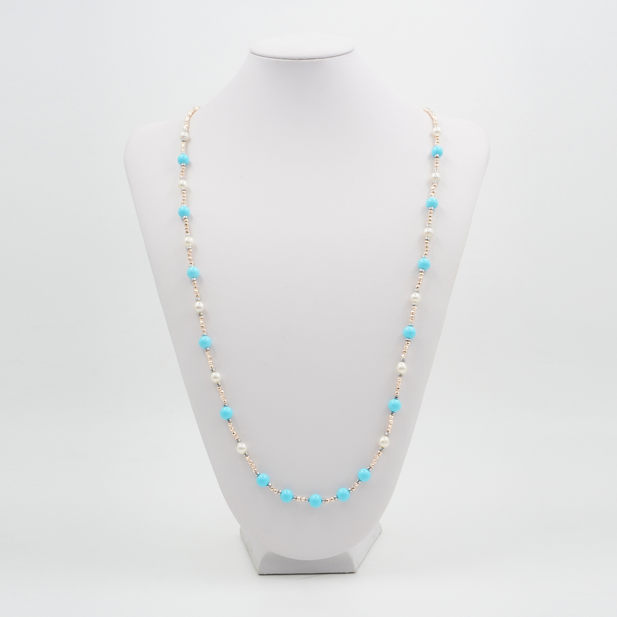 Collana con ematite, pasta di turchese, perla, chiusura in argento 925 – Rodiato - immagine 3