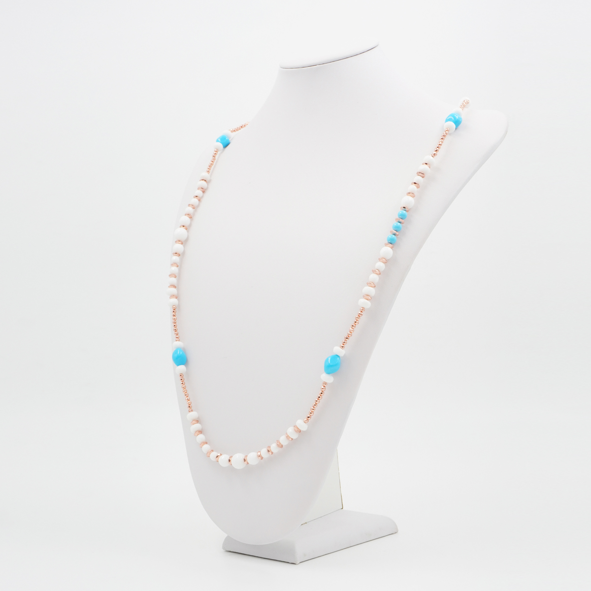 Collana con agata bianca, pasta di turchese, ematite, chiusura in argento 925 – Rosato - immagine 2