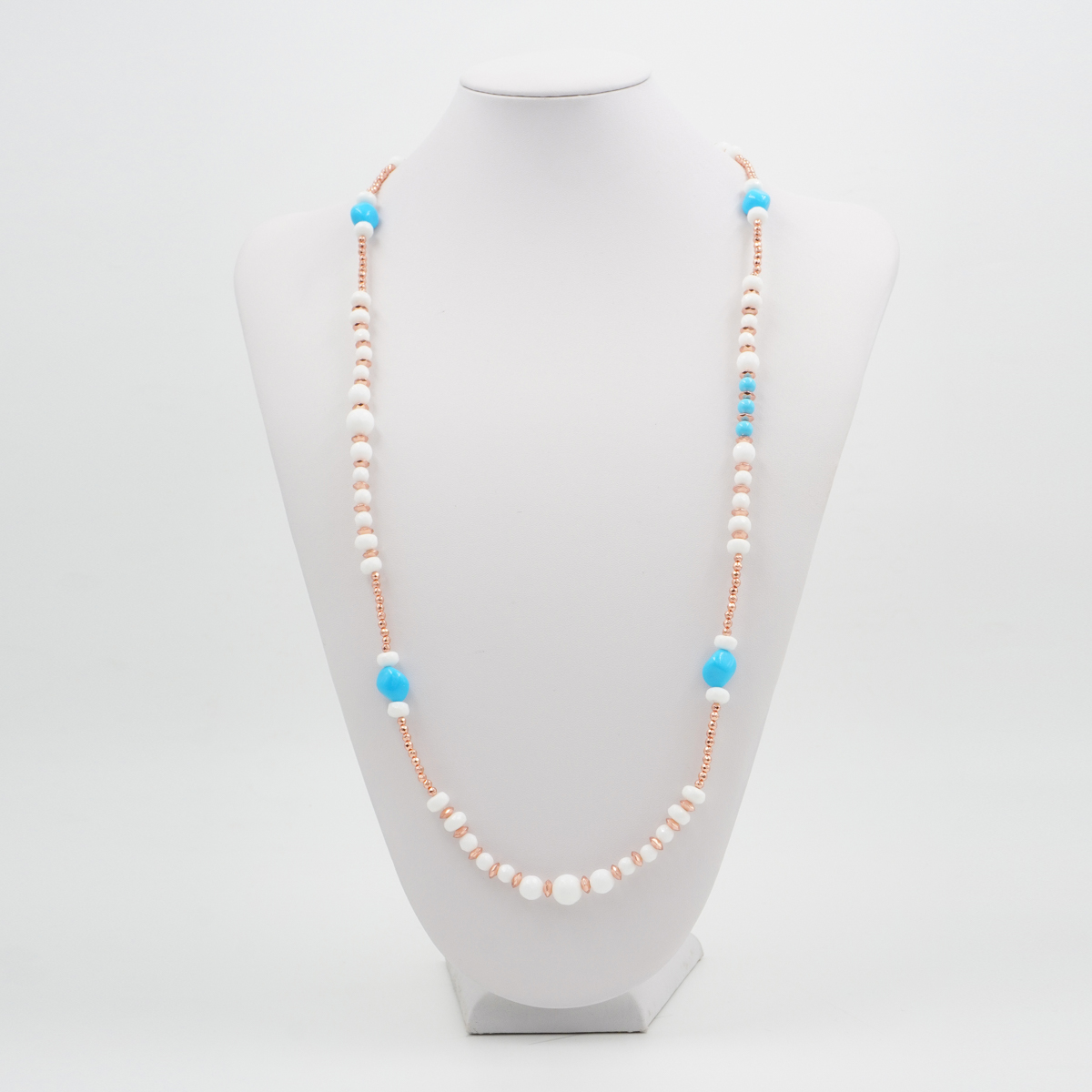 Collana con agata bianca, pasta di turchese, ematite, chiusura in argento 925 – Rosato - immagine 3
