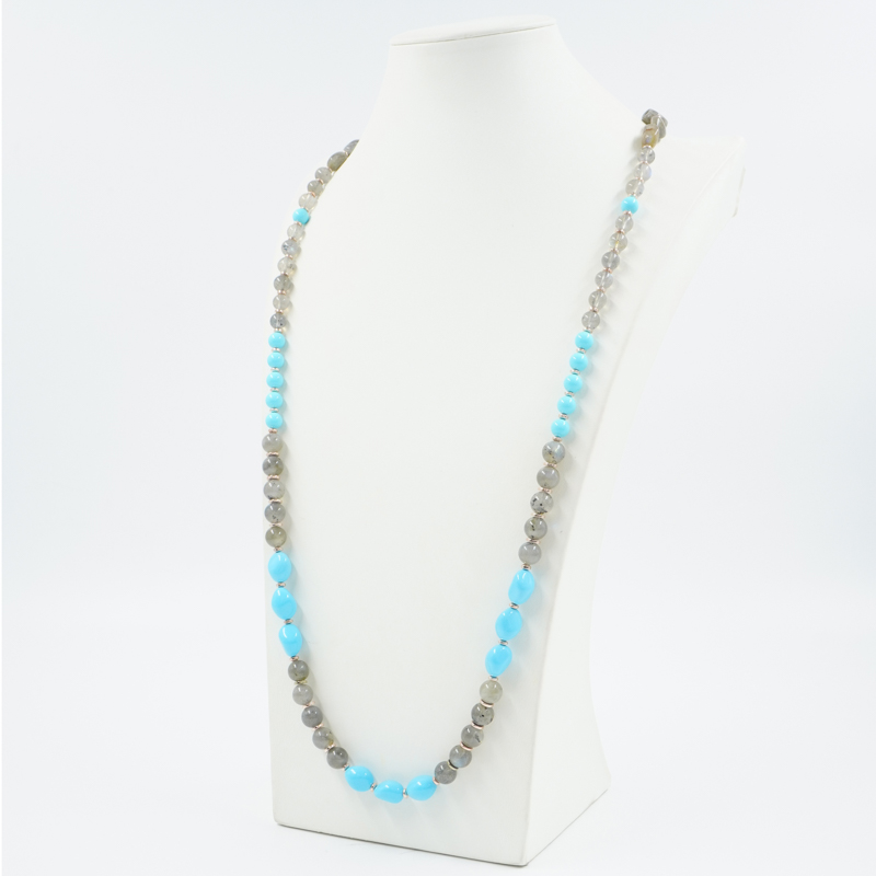 Collana con labradorite, paste di turchese, ematite, chiusura in argento 925 – Rosato - immagine 2