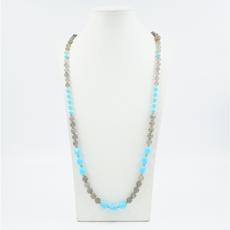 Collana con labradorite, paste di turchese, ematite, chiusura in argento 925 – Rosato - immagine 3