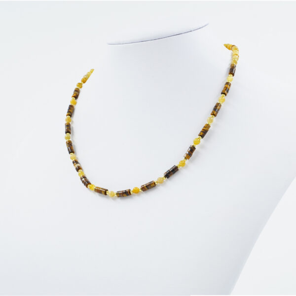 Necklace with tiger eye, hematite, sterling silver clasp - Golden Color