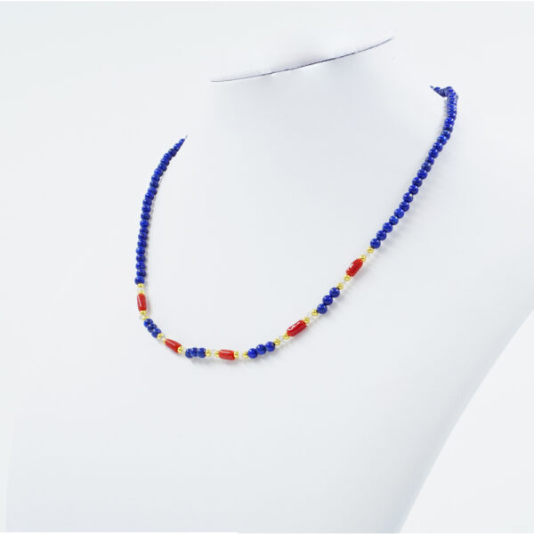 Necklace with lapis lazuli, coral, hematite, sterling silver clasp – Golden Color