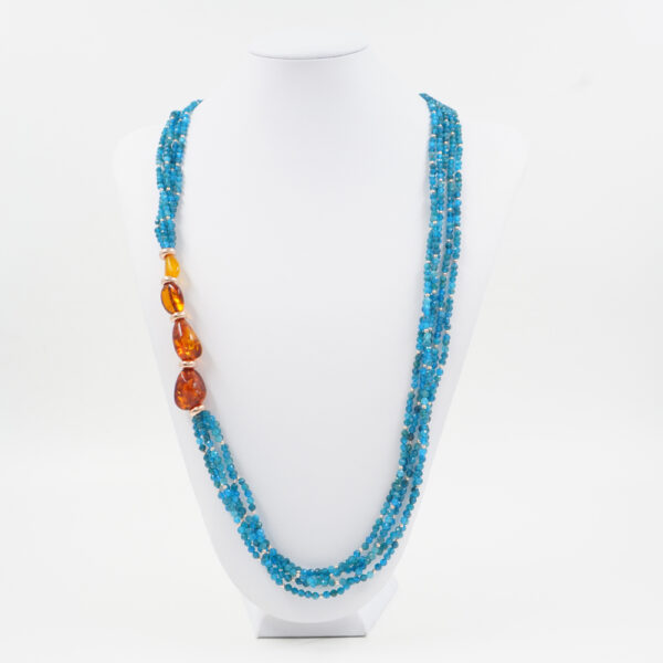 Collana Multifilo con apatite, ambra, ematite, chiusura in argento 925 - Rosato