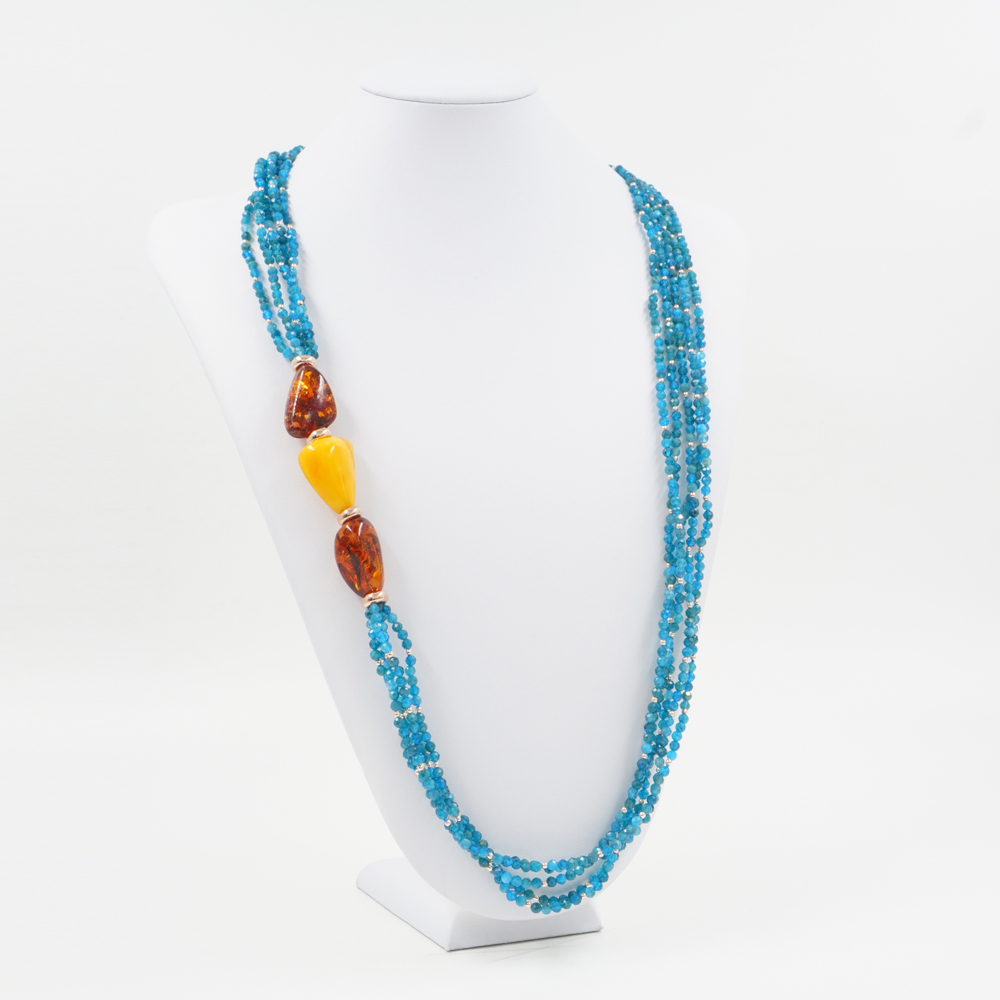 Collana Multifilo con apatite, ambra, ematite, chiusura in argento 925 - Rosato - immagine 3