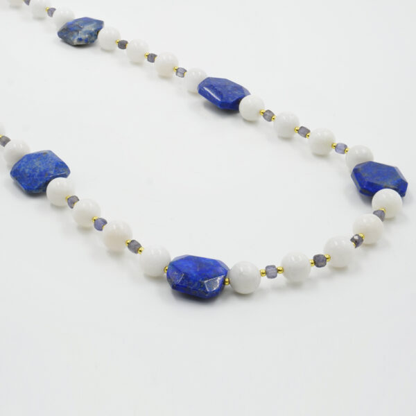 Necklace with white moonstone, iolite, lapis lazuli, hematite, sterling silver clasp – Golden Color
