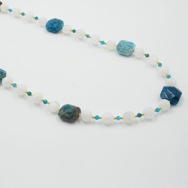Necklace with white moonstone, apatite, hematite, sterling silver clasp – Golden Color