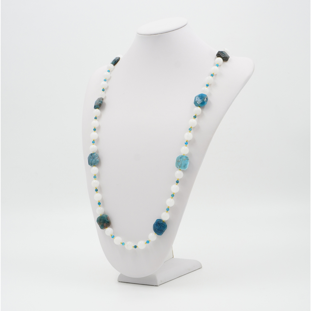 Collana pietra di Luna bianca, apatite, ematite, chiusura in argento 925 – Dorato - immagine 2