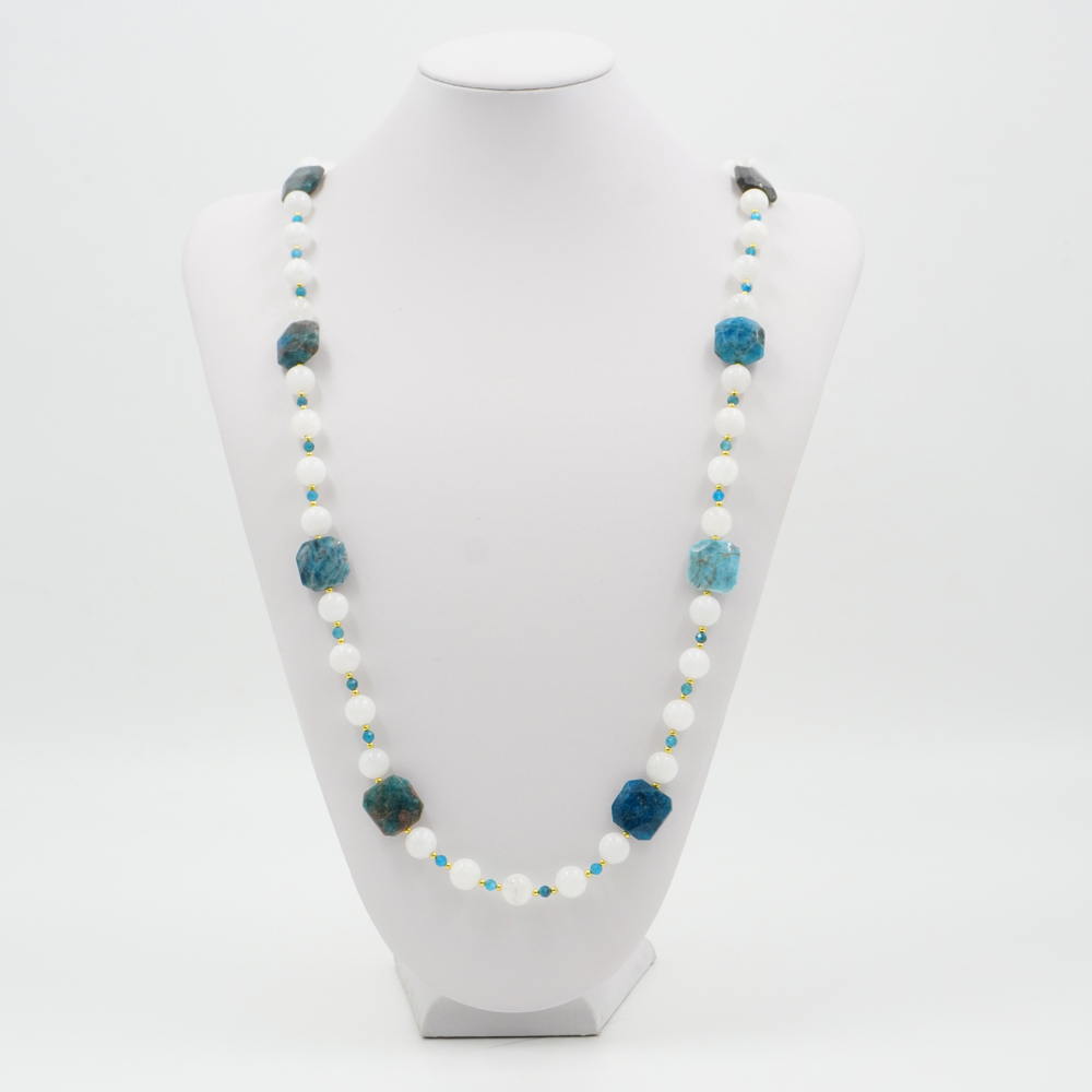 Collana pietra di Luna bianca, apatite, ematite, chiusura in argento 925 – Dorato - immagine 3