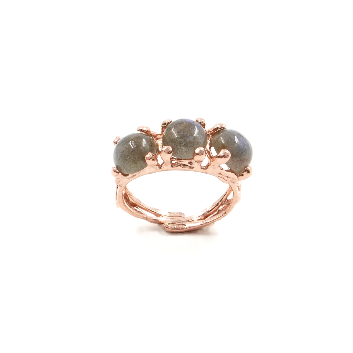 Anello Trilogy in argento 925 con labradorite – Rosato - immagine 2