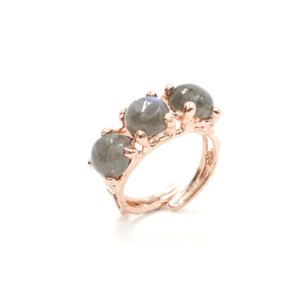Sterling Silver Trilogy ring with labradorite – Rose Color
