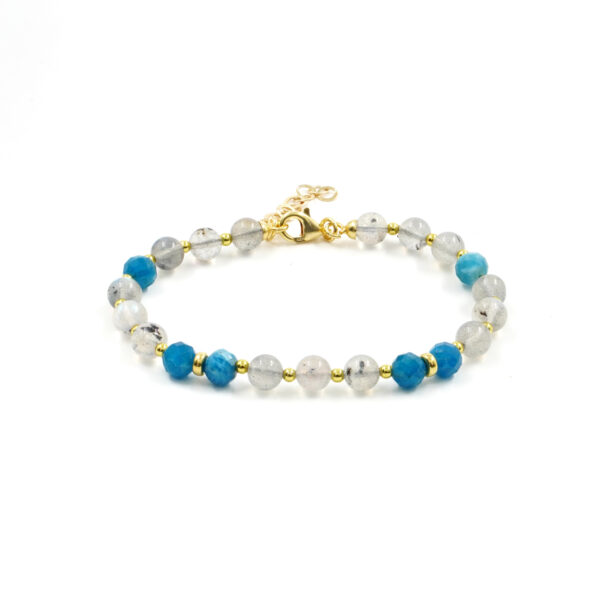 Bracelet with labradorite, apatite, sterling sivler clasp – Golden Color