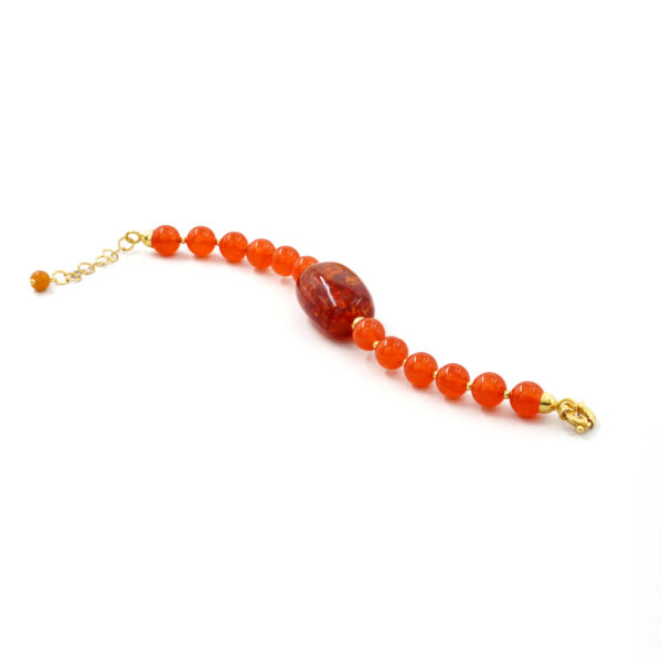 Bracelet with orange dyed jade, amber, hhematite, sterling silver clasp – Golden Color