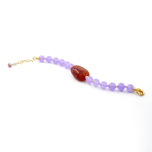 Bracelet with purple dyed jade, amber, hematite, sterling silver clasp - Golden Color