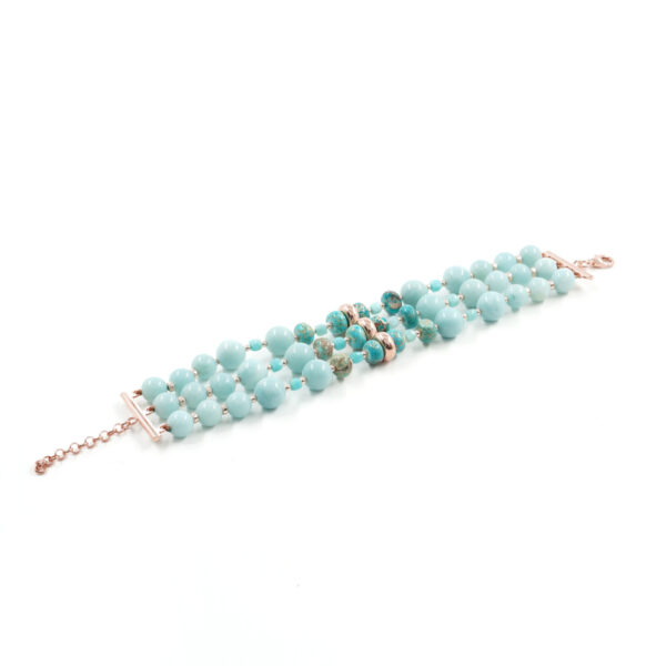 Bracciale Multifilo con diaspro imperiale, amazzonite, ematite, chiusura in argento 925 - Rosato
