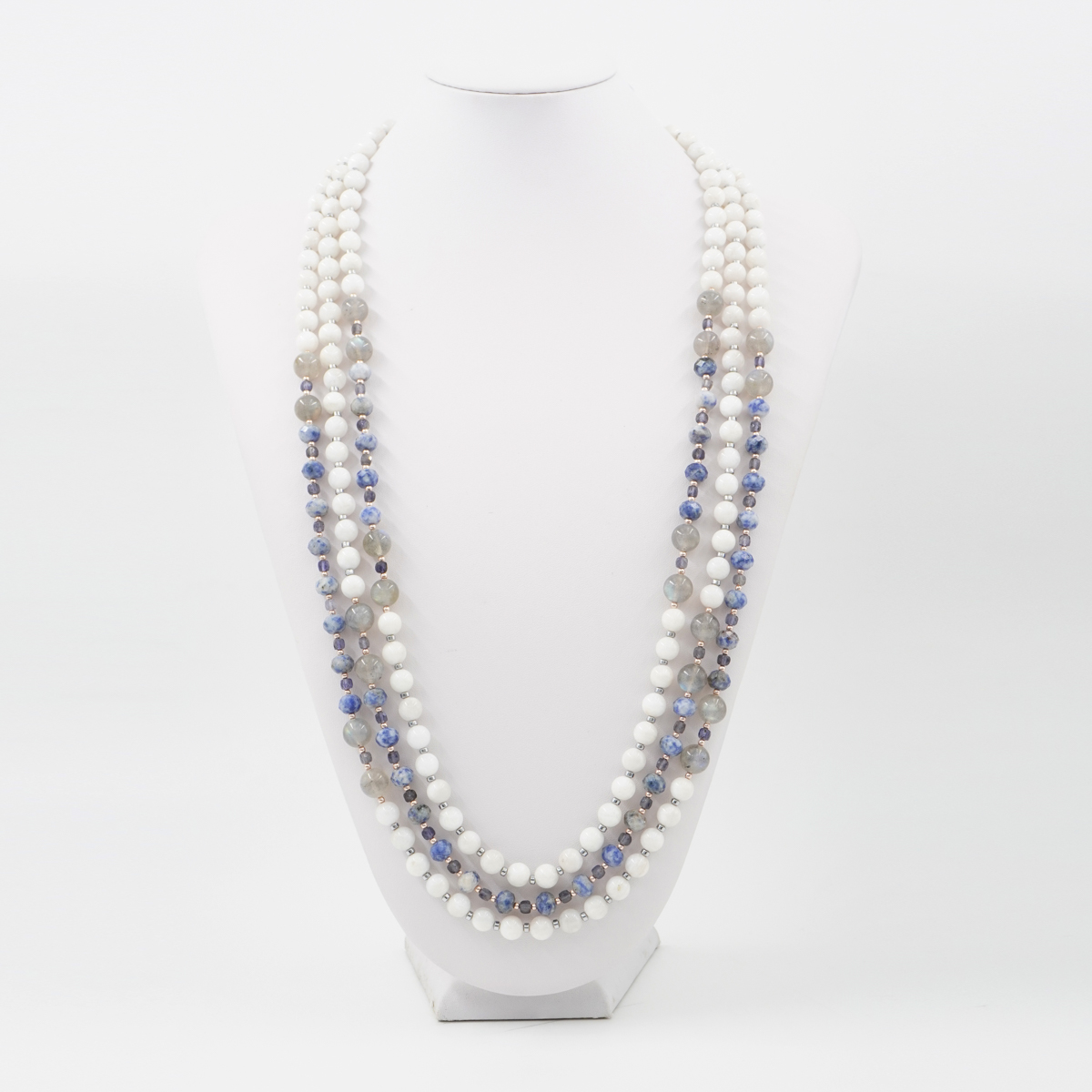 Collana Multifilo con pietra di luna bianca, labradorite, iolite, sodalite, ematite, chiusura in argento 925 – Rodiato - immagine 2