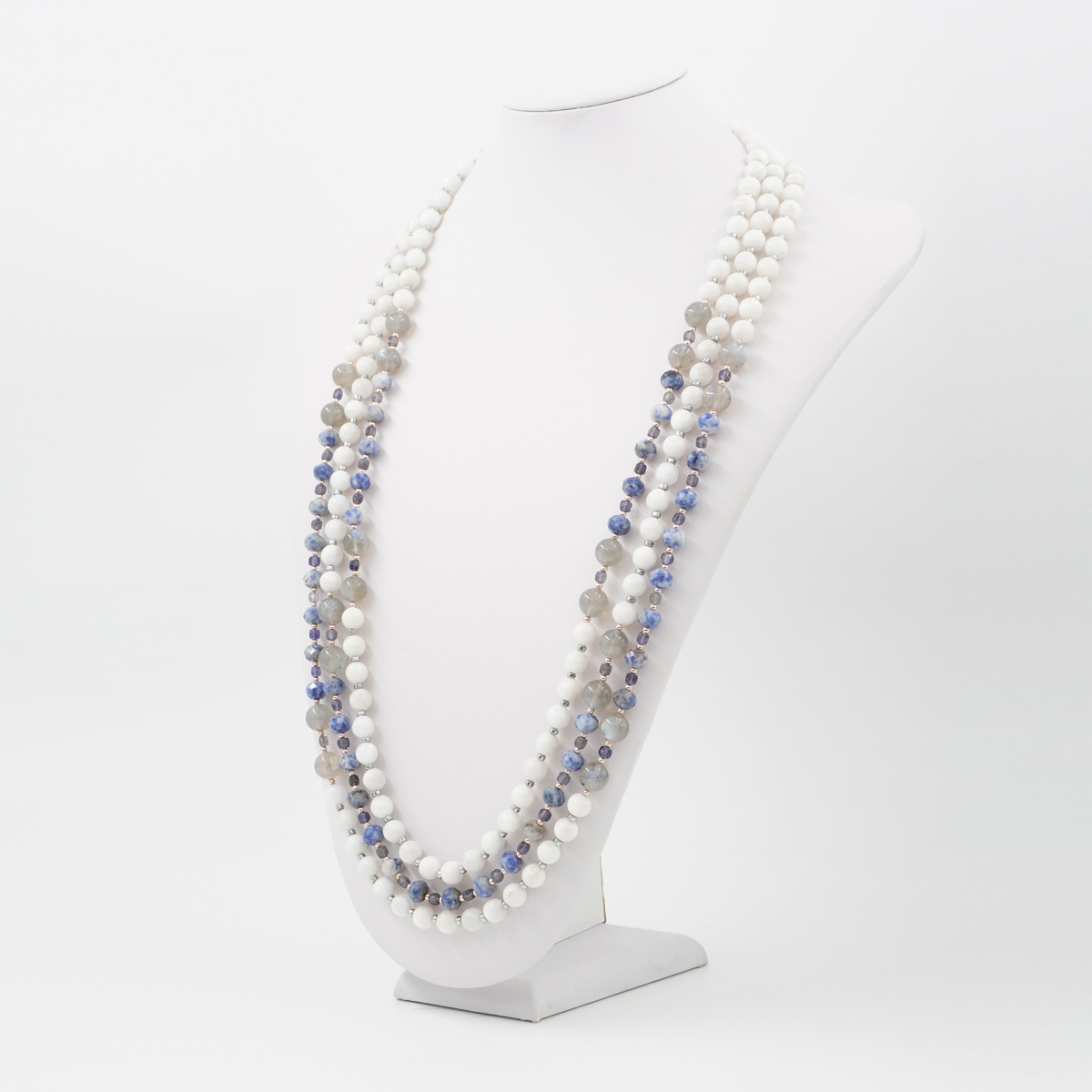 Collana Multifilo con pietra di luna bianca, labradorite, iolite, sodalite, ematite, chiusura in argento 925 – Rodiato - immagine 3