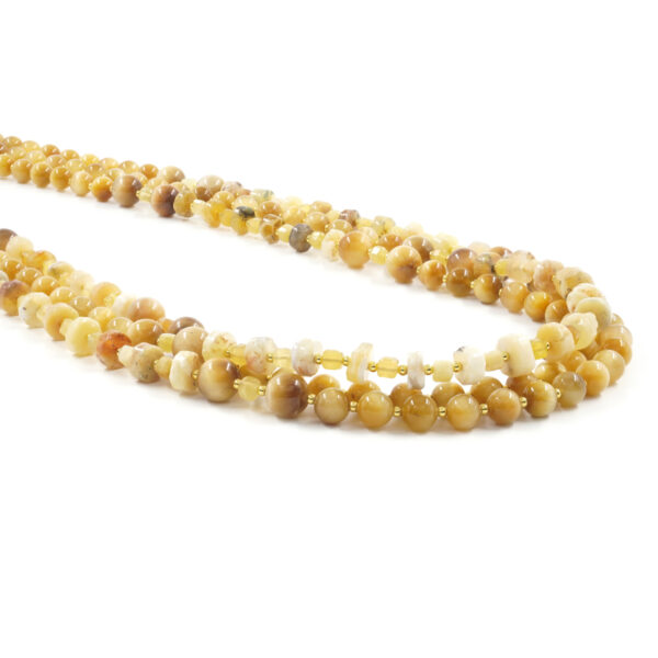 Multistrand Necklace with yellow opal, golden tiger eye, hematite, sterling silver clasp - Golden Color