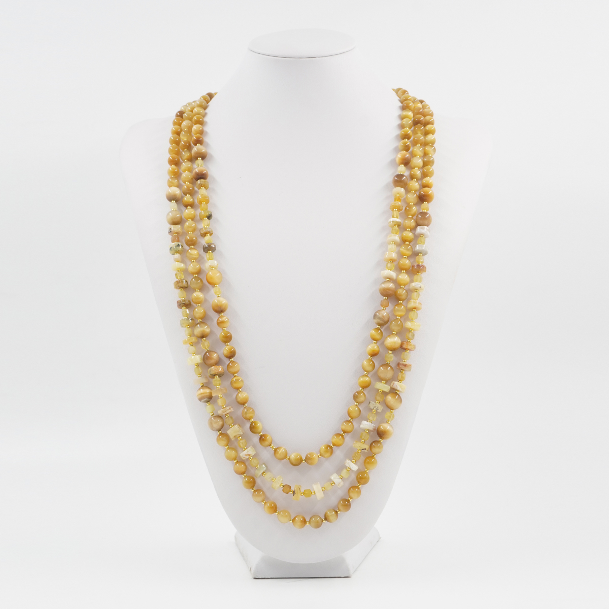 Collana Multifilo con opale giallo, occhio di tigre dorato, ematite, chiusura in argento 925 - Dorato - immagine 3