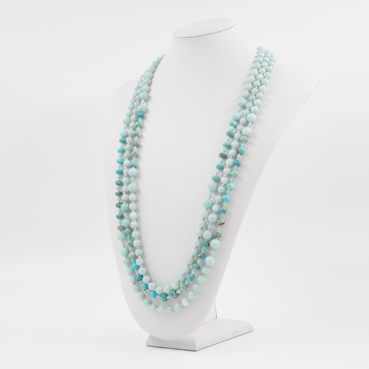 Collana Multifilo con diaspro imperiale, amazzonite, ematite, chiusura in argento 925 - Rosato - immagine 2