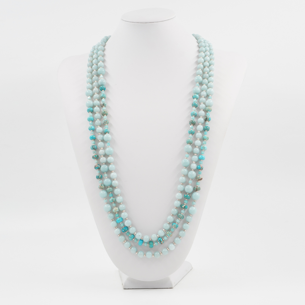 Collana Multifilo con diaspro imperiale, amazzonite, ematite, chiusura in argento 925 - Rosato - immagine 3