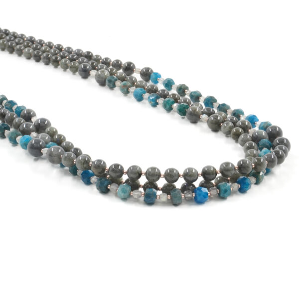 Multistrand Necklace with apatite, labradorite, hematite, sterling silver clasp - Rose Color