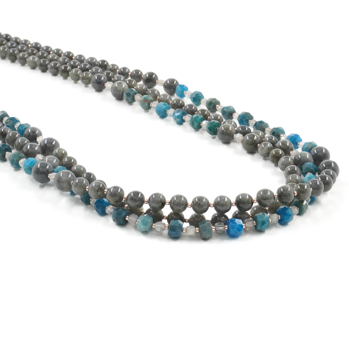 Collana Multifilo con apatite, labradorite, ematite, chiusura in argento 925 - Rosato