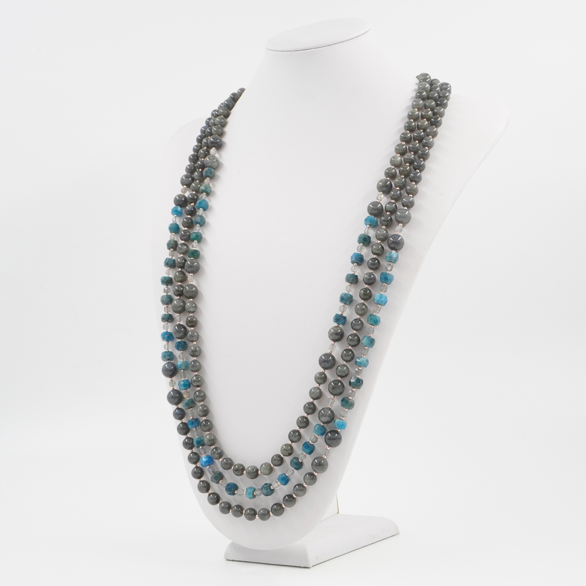 Collana Multifilo con apatite, labradorite, ematite, chiusura in argento 925 - Rosato - immagine 2