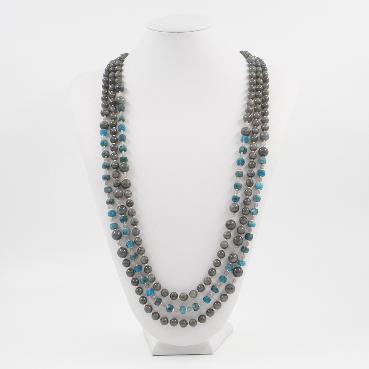 Collana Multifilo con apatite, labradorite, ematite, chiusura in argento 925 - Rosato - immagine 3