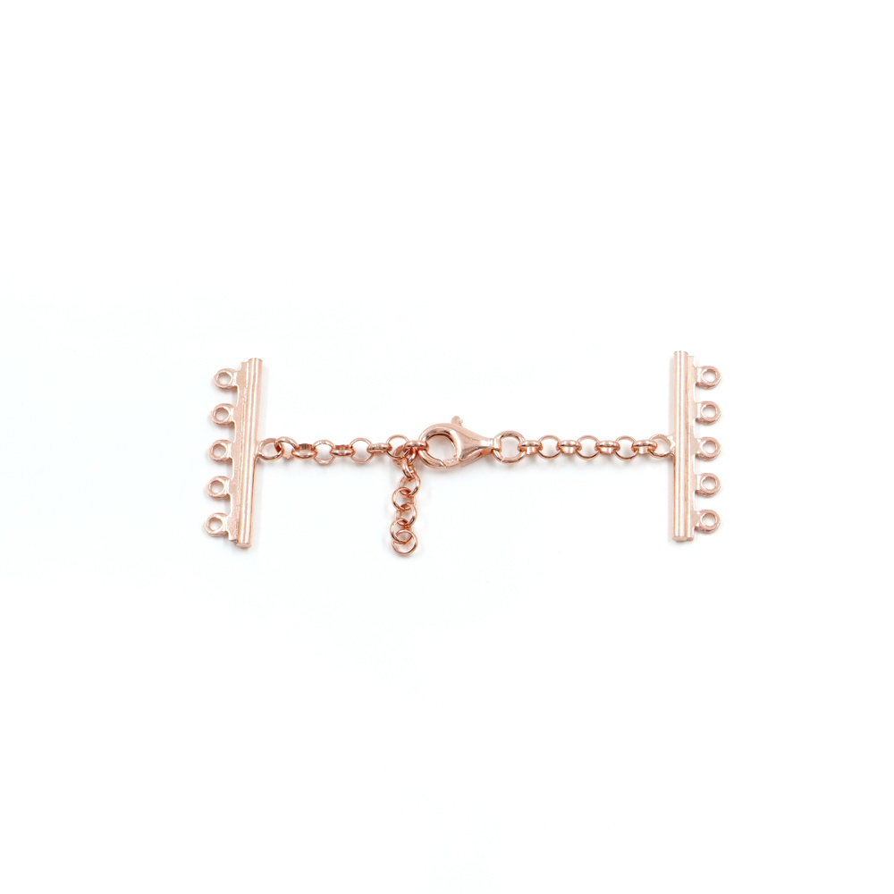 Argento 925 chiusura con moschettone e barra a 5 anelli – Rosato