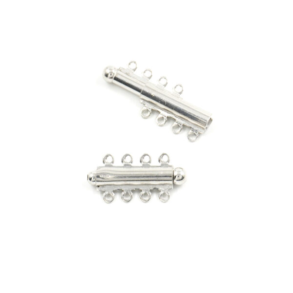 Sterling Silver sliding clasp cylindrical shape with 4 hooks – Rhodium Color