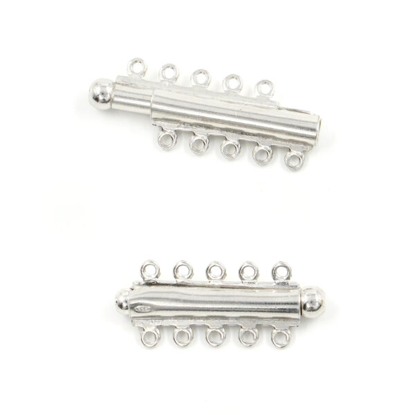 Sterling Silver sliding clasp cylindrical shape with 5 hooks – Rhodium Color