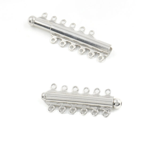 Sterling Silver sliding clasp cylindrical shape with 6 hooks – Rhodium Color