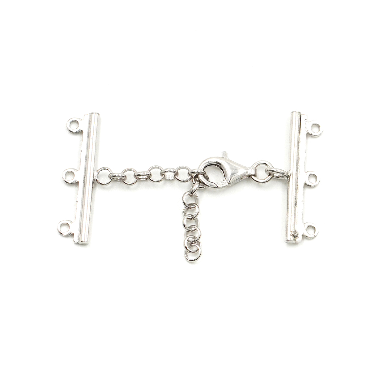 Argento 925 chiusura con moschettone e barra a 3 anelli – Rodiato