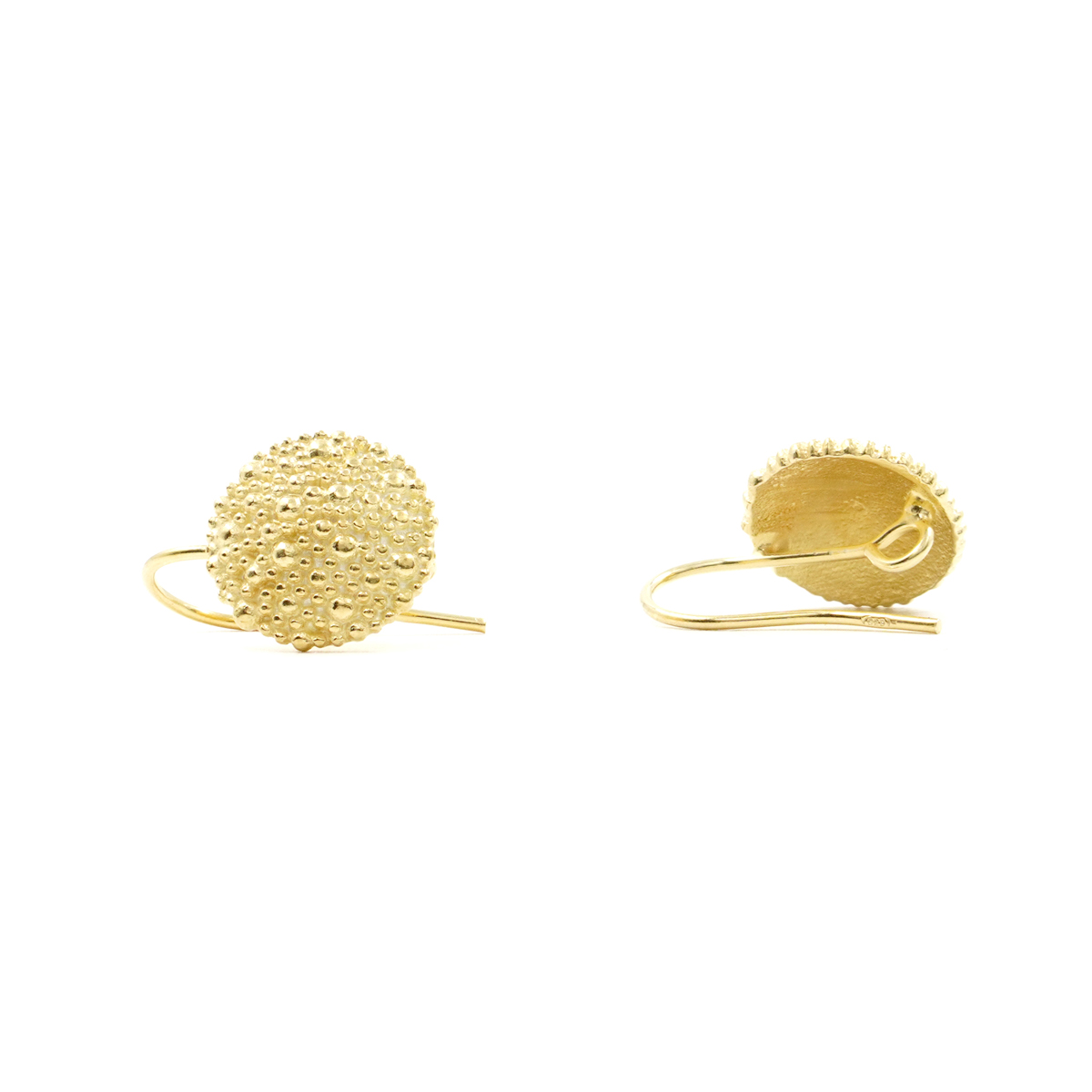 Orecchini argento tondi granulati 14mm – Dorato