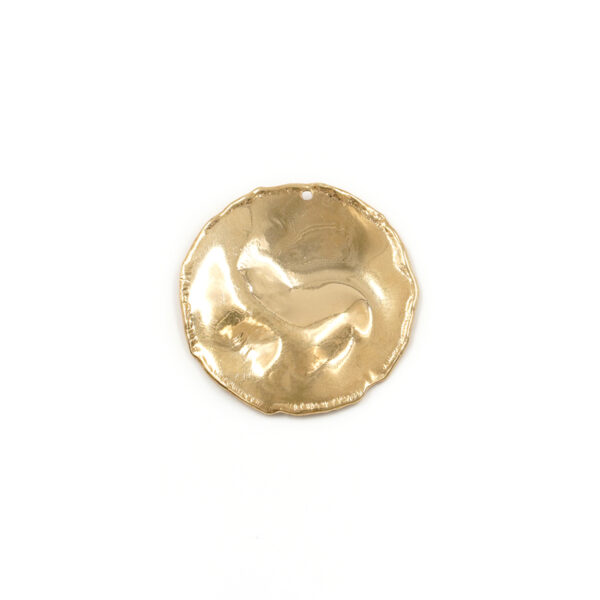 Sterling Silver flat round plate size 33mm hammered surface with an hole – Golden Color