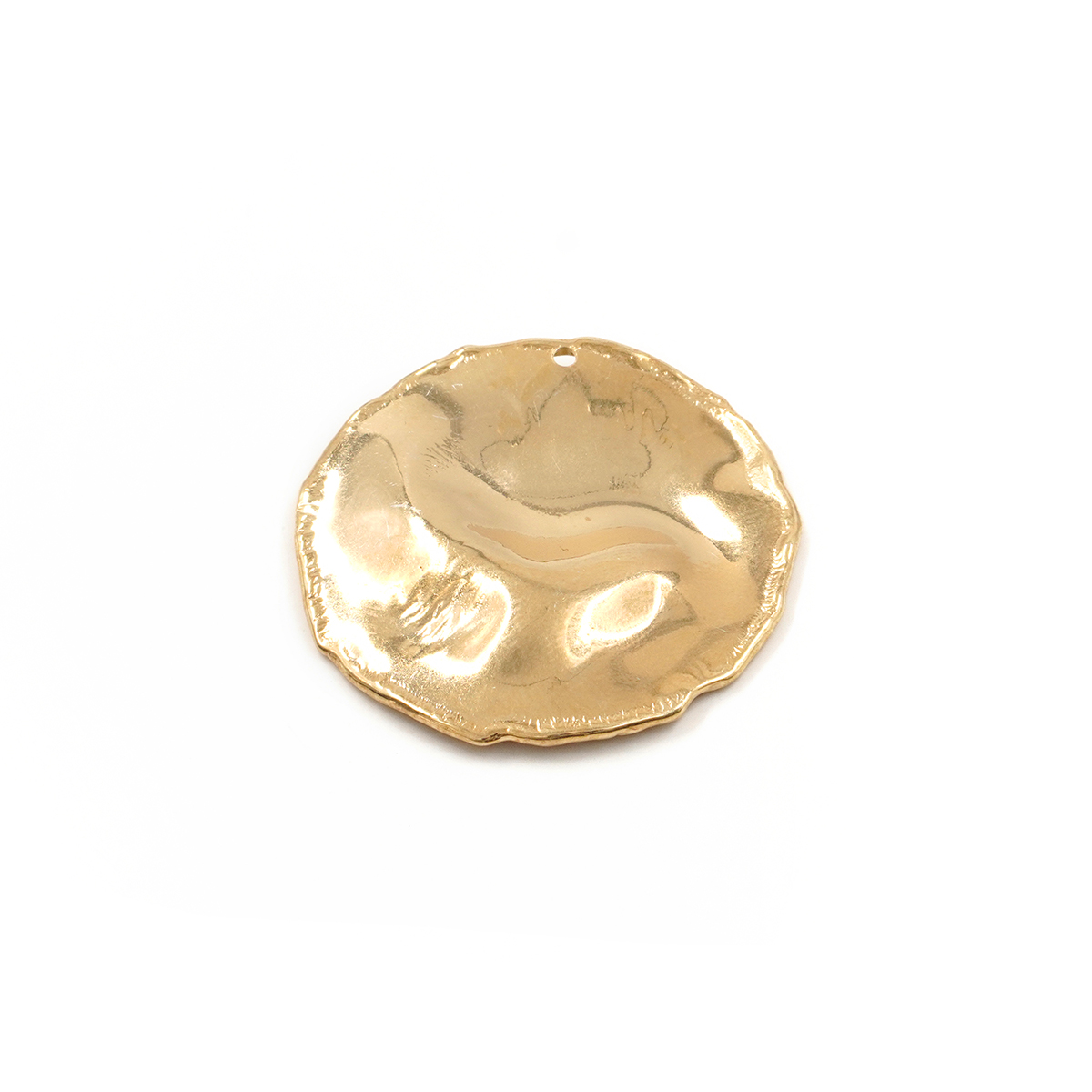 Argento 925 piastra tonda 33mm superficie martellata con foro – Dorato - immagine 2