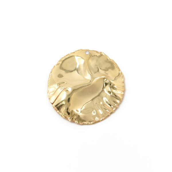 Sterling Silver flat round plate size 33mm hammered surface with an hole – Golden Color