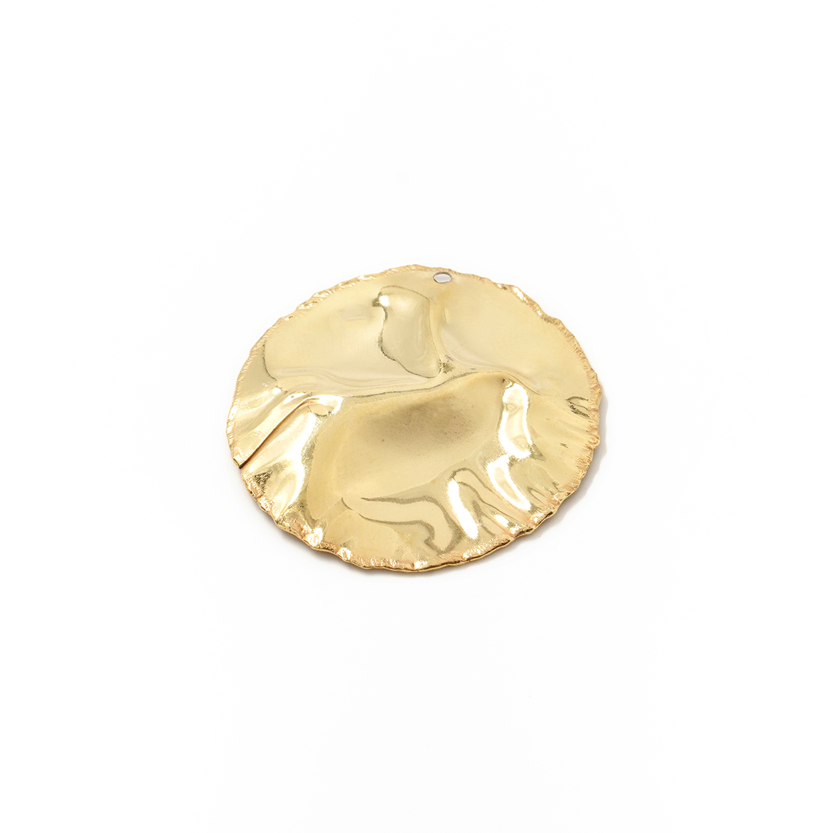 Argento 925 piastra tonda 33mm superficie martellata con foro – Dorato - immagine 2