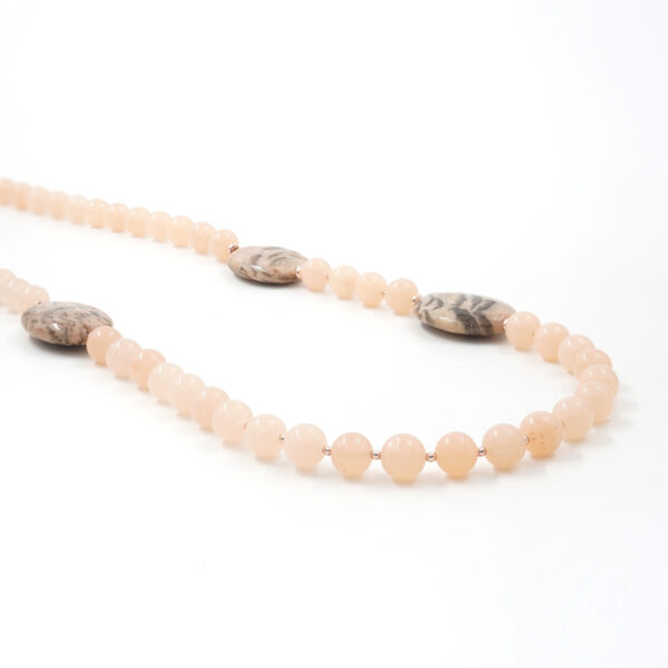 Necklace with peach sponge quartz, pheldpath jasper, hematite, lava, sterling silver clasp - Rose Color