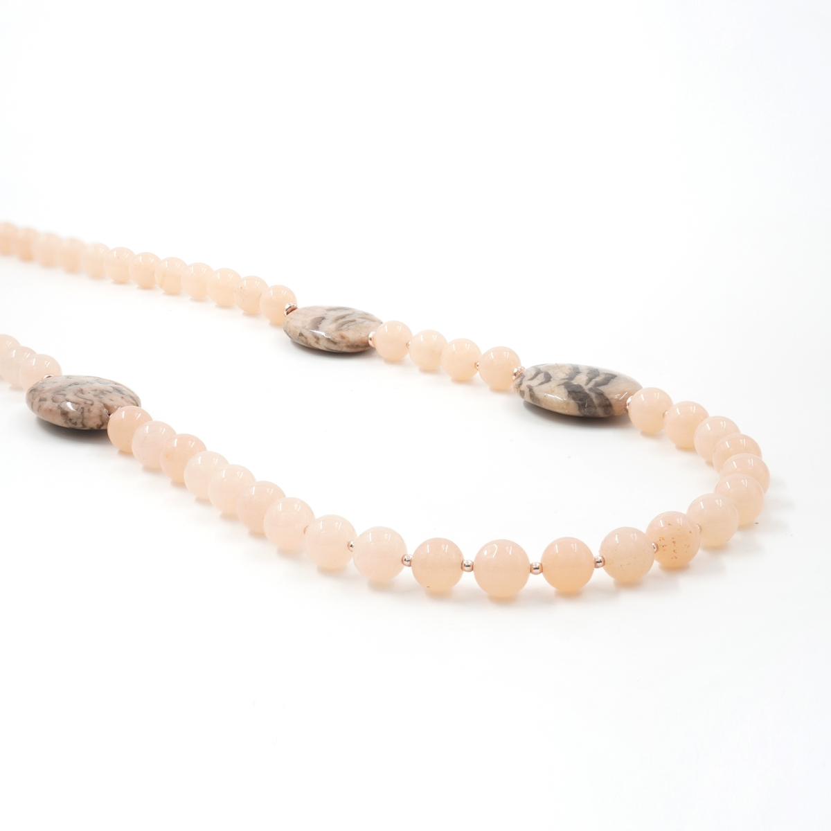 Collana con quarzo spugna rosa, diaspro feldpath, ematite, lava, chiusura in argento 925 - Rosato