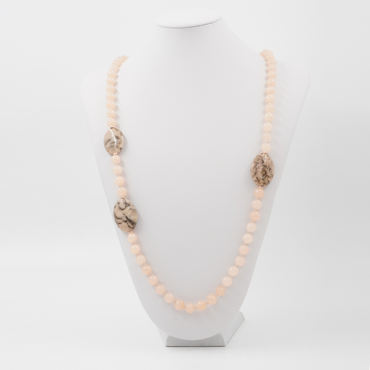 Collana con quarzo spugna rosa, diaspro feldpath, ematite, lava, chiusura in argento 925 - Rosato - immagine 3