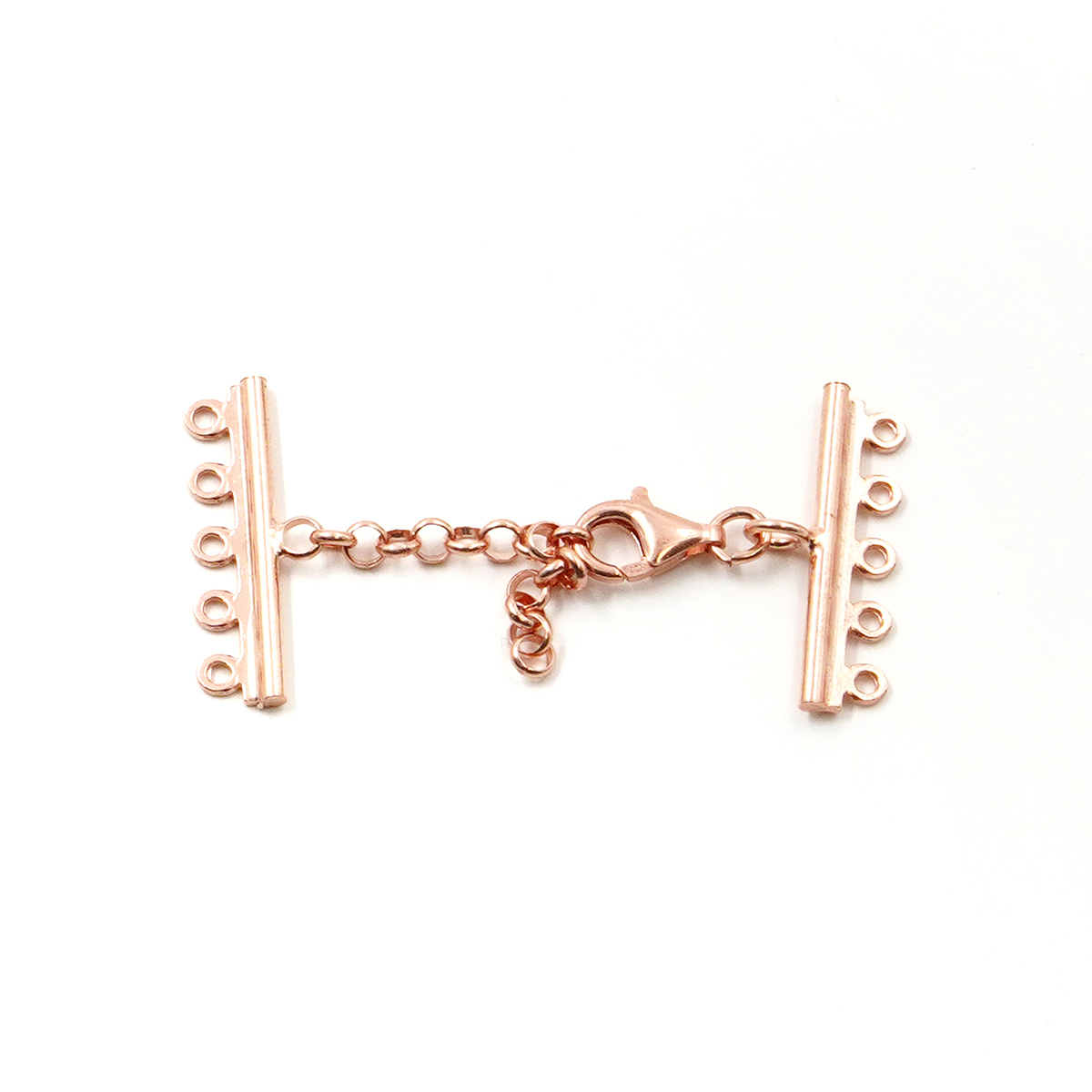 Argento 925 chiusura con moschettone e barra a 5 anelli – Rosato
