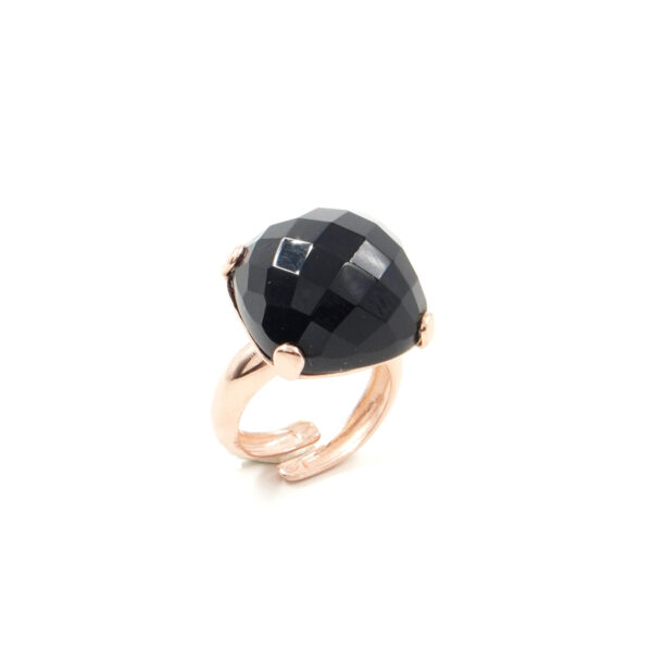 Sterling Silver Ring with black agate – Rose Color